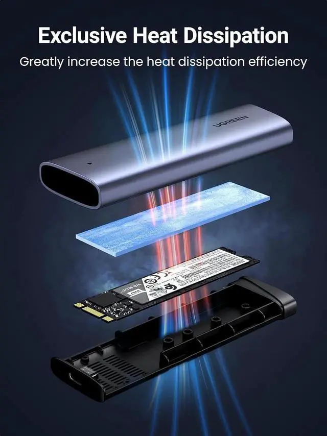 Alt view image 2 of 5 - WRIARICH UGREEN M.2 NVMe SSD Enclosure, USB 3.2 Gen 2 10Gbps External SSD Reader Adapter, Supports M-Key & B+M Key NVMe SSD, Compatible with 2230/2242/2260/2280, UASP & TRIM Supported