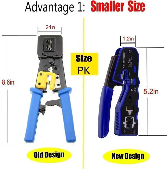 Alt view image 2 of 6 - WRIARICH Pass Through RJ45 Crimping Tool All-in-One, Ethernet Crimper Cutter Stripper for Cat5 Cat5e Cat6 Cat6a 8P8C Connectors