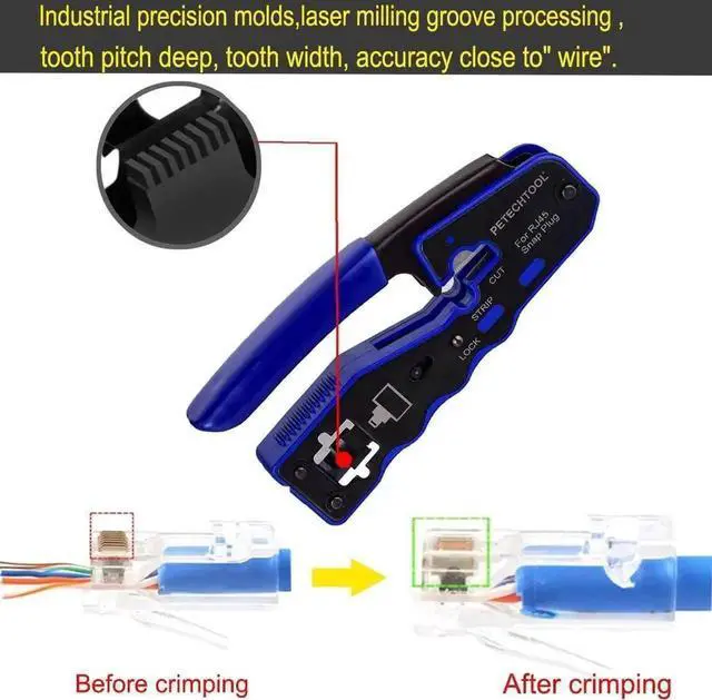 Alt view image 4 of 6 - WRIARICH Pass Through RJ45 Crimping Tool All-in-One, Ethernet Crimper Cutter Stripper for Cat5 Cat5e Cat6 Cat6a 8P8C Connectors