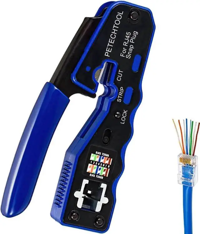 Main image of WRIARICH Pass Through RJ45 Crimping Tool All-in-One, Ethernet Crimper Cutter Stripper for Cat5 Cat5e Cat6 Cat6a 8P8C Connectors