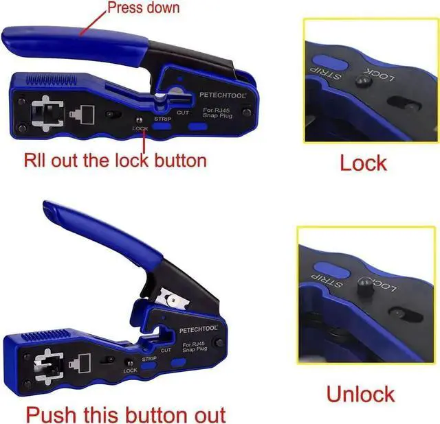 Alt view image 5 of 6 - WRIARICH Pass Through RJ45 Crimping Tool All-in-One, Ethernet Crimper Cutter Stripper for Cat5 Cat5e Cat6 Cat6a 8P8C Connectors