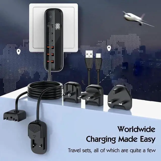 Alt view image 3 of 7 - WRIARICH 140W GaN USB-C Charger Block, QC3.0 Fast Charging Desktop Type-C Power Adapter Compatible with iPhone, Xiaomi, Samsung Smartphones, Black