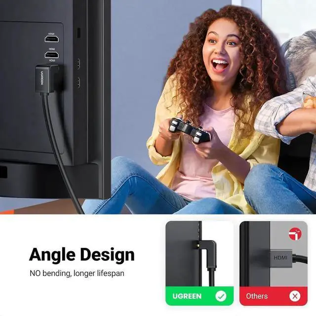 Alt view image 6 of 7 - WRIARICH 10FT UGREEN 90 Degree Right Angle HDMI 2.0 Cable, Down Angle 4K@60Hz HDMI Cord Support ARC 3D 1080P for PS5 Xbox Switch Laptop Monitor TV