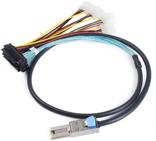 Alt view image 2 of 6 - WRIARICH 2 Pack Mini SAS SFF-8088 26Pin to 4 x SFF-8482 29Pin Breakout Cable 1M(3.3FT), External Mini SAS with Integrated Power Wire for SAS SATA HDD SSD RAID Storage