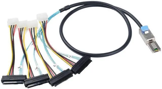 Alt view image 5 of 6 - WRIARICH 2 Pack Mini SAS SFF-8088 26Pin to 4 x SFF-8482 29Pin Breakout Cable 1M(3.3FT), External Mini SAS with Integrated Power Wire for SAS SATA HDD SSD RAID Storage