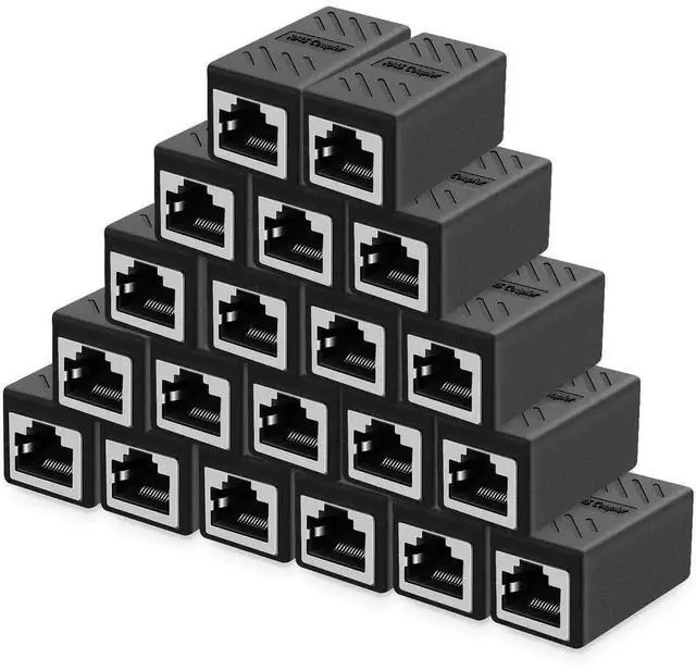Main image of WRIARICH 20 Pack Black RJ45 Female to Female Inline Ethernet Coupler, LAN Cable Extender Adapter, Supports Cat5e/Cat6/Cat7 for Gigabit & 10Gbps Network Transmission
