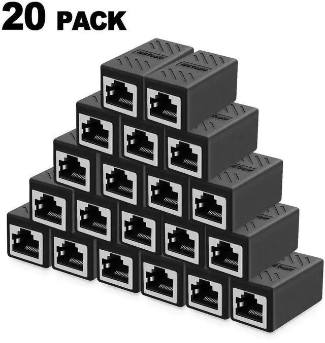 Alt view image 7 of 7 - WRIARICH 20 Pack Black RJ45 Female to Female Inline Ethernet Coupler, LAN Cable Extender Adapter, Supports Cat5e/Cat6/Cat7 for Gigabit & 10Gbps Network Transmission