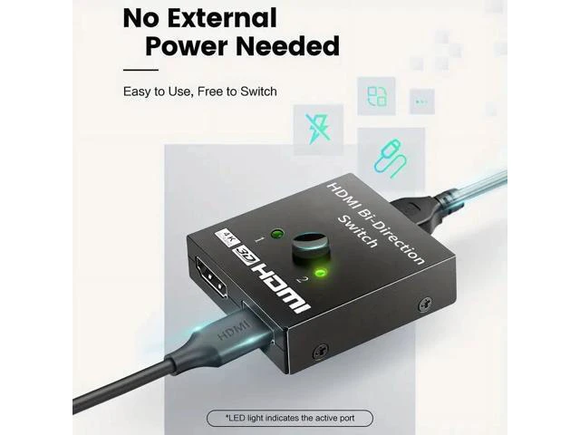 Alt view image 3 of 6 - WRIARICH HDMI Switch 4K@60Hz HDMI Splitter, Bi-Directional HDMI 2.0 HDCP 2.2 Switcher 2 In 1 Out, HDMI Splitter 1 In 2 Out Support 3D HDR For Xbox PS5/4 Roku HDTV Monitor