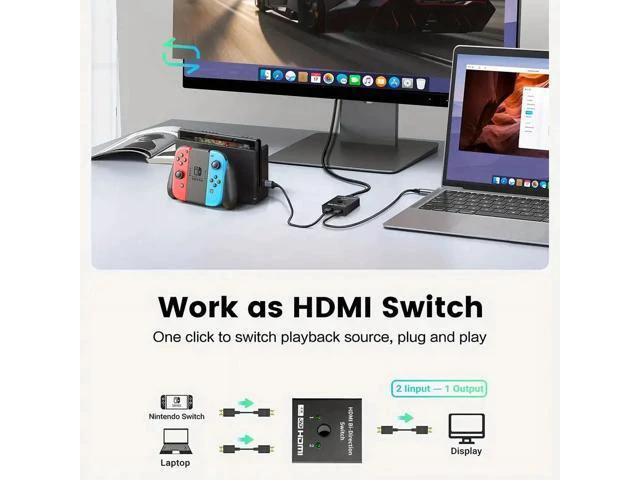 Alt view image 4 of 6 - WRIARICH HDMI Switch 4K@60Hz HDMI Splitter, Bi-Directional HDMI 2.0 HDCP 2.2 Switcher 2 In 1 Out, HDMI Splitter 1 In 2 Out Support 3D HDR For Xbox PS5/4 Roku HDTV Monitor