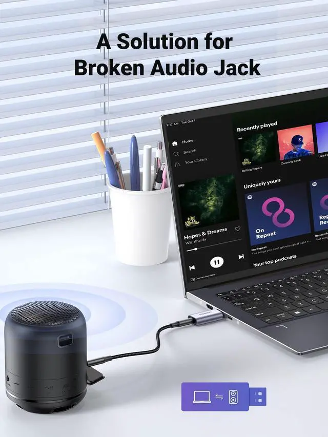 Alt view image 3 of 7 - USB to Audio Jack USB External Sound Card 3.5mm Audio Adapter 2 in 1 USB A to Aux TRRS Headphone Adapter Microphone Stereo Jack Aluminum Compatible with PS5 PC Windows Mac Linux Laptop Desktop