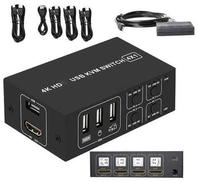 Main image of WRIARICH 4 Port HDMI KVM Switch 4K@30HZ/1080P@60HZ USB HDMI KVM Switcher 4 in 1 Out USB HDMI for Mouse Keyboard Hub for PC Laptop Win7 Win10 MAC