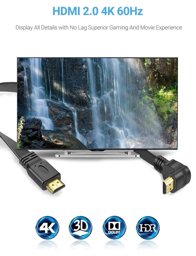 Alt view image 4 of 7 - WRIARICH Flat Slim High Speed HDMI Male to Male Extension Cable 270 Degree Right Angle (1 Feet) Adapter Converter Cable (Pack of 2)