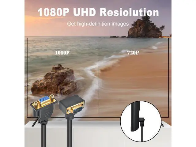 Alt view image 4 of 7 - WRIARICH Vszerda VGA Extension Cable, 90 Degree Up Angle VGA Cable Male to Female Extension Extender Cable 1080P Full HD for PC TV Projector,1.5ft