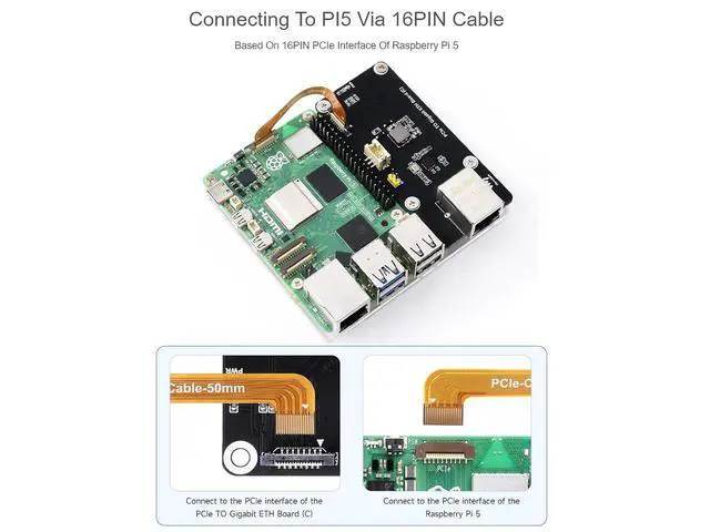 Alt view image 3 of 7 - WRIARICH PCIe to Gigabit ETH Board (C) for Raspberry Pi 5,10/100/1000Mbps Network Standard,Pice x1 GEN2 Interface,RJ45 Gigabit Ethernet Port