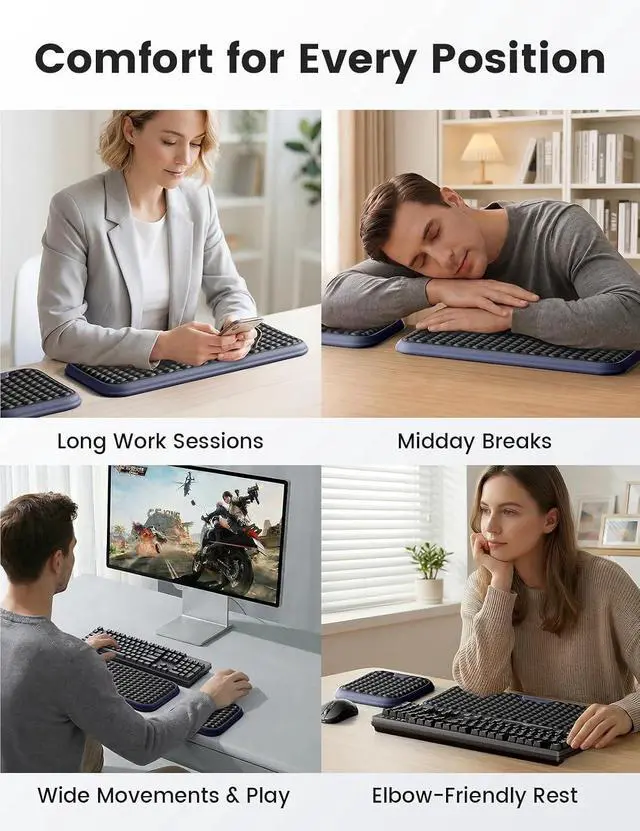 Alt view image 5 of 7 - WRIARICH Extra Large Wide Wrist Rest Set for Keyboard and Mouse, Computer Ergonomic Wrist Support, Armrest Elbow Pad Mouse Rest, Typing Pain Relief Soft Memory Foam Desk Cushion for Office Work Gaming