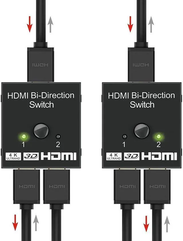 Alt view image 2 of 7 - HDMI Switch 4K HDMI Splitter-Aluminum Bi-Directional HDMI Switcher 2 Input 1 Output, HDMI Switch Splitter 2 x 1/1 x 2. No External Power Required, Support 4K 3D HD 1080P for Xbox PS4 Roku HDTV etc