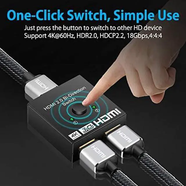 Alt view image 6 of 7 - HDMI Switch 4K HDMI Splitter-Aluminum Bi-Directional HDMI Switcher 2 Input 1 Output, HDMI Switch Splitter 2 x 1/1 x 2. No External Power Required, Support 4K 3D HD 1080P for Xbox PS4 Roku HDTV etc