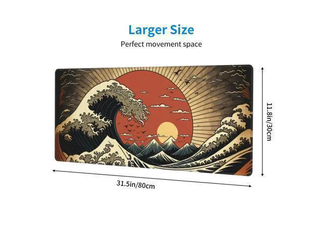 Alt view image 2 of 7 - WRIARICH Japanese Wave Raising Sun Gaming Mouse Pad XL, Large Non Slip Rubber Mousepad, Stitched Edges Mouse Pads, Long Extended Mouse Pad,31.5'' X 11.8''