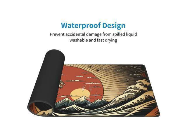 Alt view image 3 of 7 - WRIARICH Japanese Wave Raising Sun Gaming Mouse Pad XL, Large Non Slip Rubber Mousepad, Stitched Edges Mouse Pads, Long Extended Mouse Pad,31.5'' X 11.8''