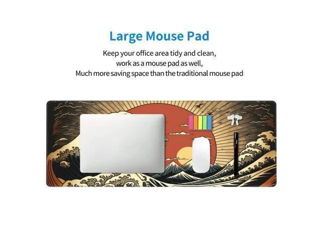 Alt view image 5 of 7 - WRIARICH Japanese Wave Raising Sun Gaming Mouse Pad XL, Large Non Slip Rubber Mousepad, Stitched Edges Mouse Pads, Long Extended Mouse Pad,31.5'' X 11.8''