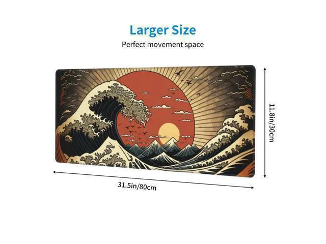 Alt view image 7 of 7 - WRIARICH Japanese Wave Raising Sun Gaming Mouse Pad XL, Large Non Slip Rubber Mousepad, Stitched Edges Mouse Pads, Long Extended Mouse Pad,31.5'' X 11.8''
