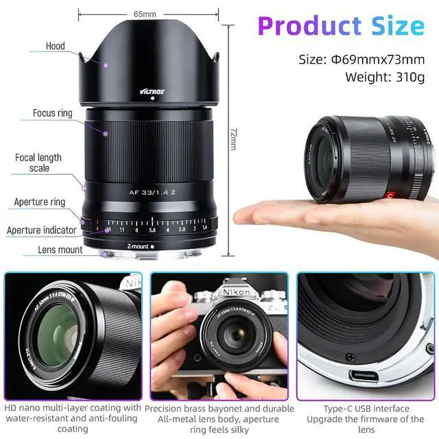 Alt view image 7 of 7 - WRIARICH AF 33mm f/1.4 F1.4 Z Lens for Nikon Z Mount, APS-C Z Mount Lens for Nikon Zfc Z5 Z6 Z7 II Z50