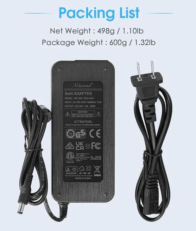 Alt view image 7 of 7 - WRIARICH 48V5A GaN Power Supply: High-Efficiency 240W DC Adapter for Home Amplifiers & Audiophile Audio Systems (FCC/CE/RoHS Certified)