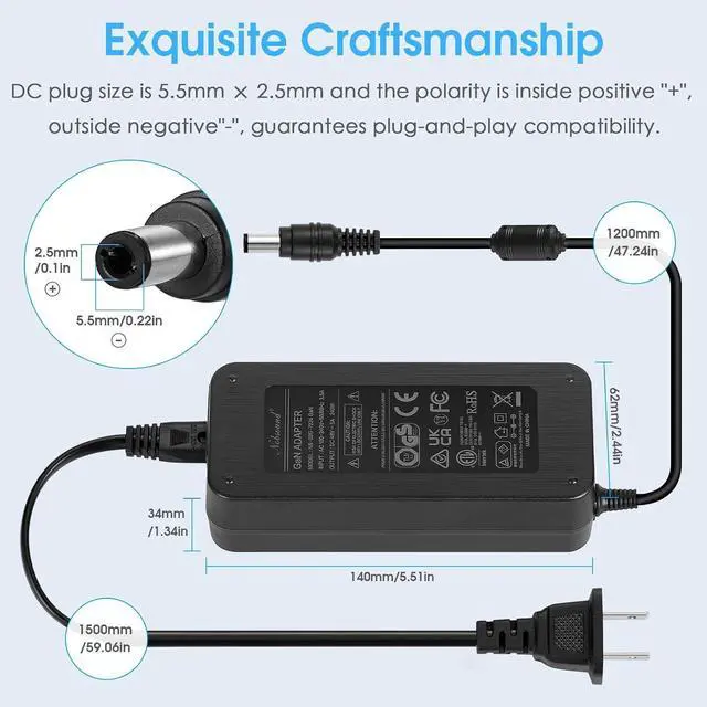 Alt view image 6 of 7 - WRIARICH 48V5A GaN Power Supply: High-Efficiency 240W DC Adapter for Home Amplifiers & Audiophile Audio Systems (FCC/CE/RoHS Certified)