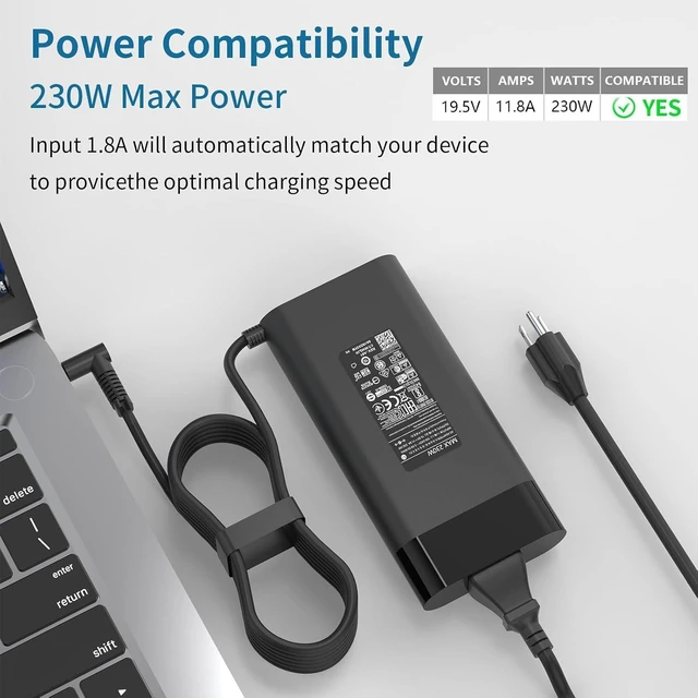 Alt view image 11 of 14 - New 230W 4.5mm Blue Tip Charger Compatible with HP Omen 15 16 17 Gaming Laptop Victus 16 HP ZBook Fury 16 G8 G9 G10 M41303-001 TPN-LA10 M35733-001 Power Supply Adapter Cord