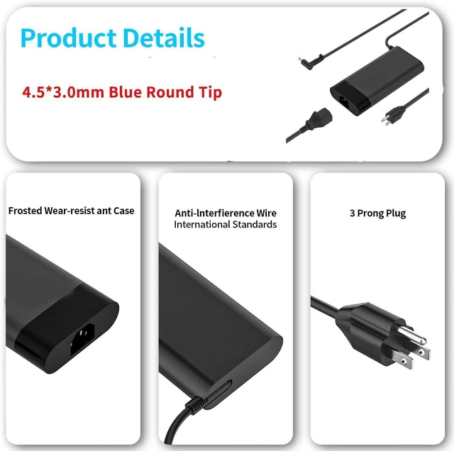 Alt view image 12 of 14 - New 230W 4.5mm Blue Tip Charger Compatible with HP Omen 15 16 17 Gaming Laptop Victus 16 HP ZBook Fury 16 G8 G9 G10 M41303-001 TPN-LA10 M35733-001 Power Supply Adapter Cord