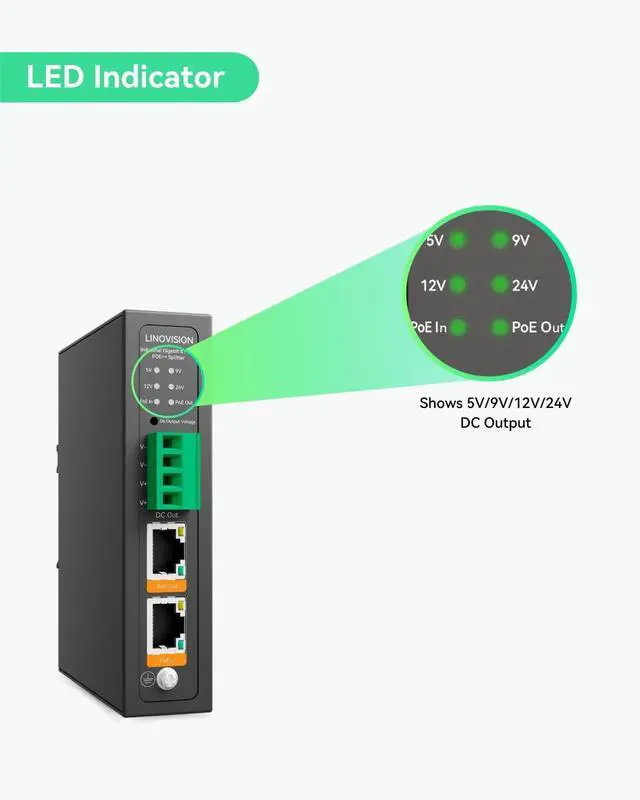 Alt view image 3 of 7 - WRIARICH Linovision Industrial Gigabit 90W POE++ Splitter with IEEE802.3bt PoE and DC 5/9/12/24V Output, Din Rail Mounting, Power Supply for PTZ Cameras, Access Control Systems