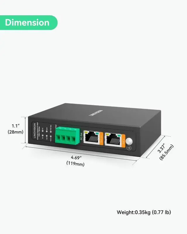 Alt view image 6 of 7 - WRIARICH Linovision Industrial Gigabit 90W POE++ Splitter with IEEE802.3bt PoE and DC 5/9/12/24V Output, Din Rail Mounting, Power Supply for PTZ Cameras, Access Control Systems
