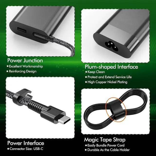 Alt view image 4 of 7 - WRIARICH 110W USB C AC Charger for HP M52950-001 M52946-003 M52946-001 TPN-CA24 TPN-DA24 HP Elite Dragonfly G3 ZBook Firefly 16 G9 G10 EliteBook 860 865 G9 G10 Laptop Power Adapter Supply Cord