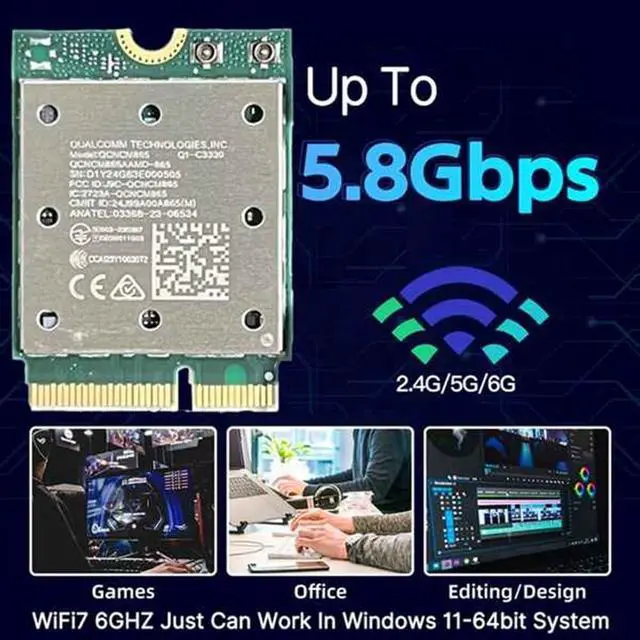 Alt view image 4 of 7 - WRIARICH Tri Band WiFi7 QCNCM865 Bluetooth 5.4 Wireless WiFi Card Bluetooth 5.4 Wireless Wi-Fi for Win11