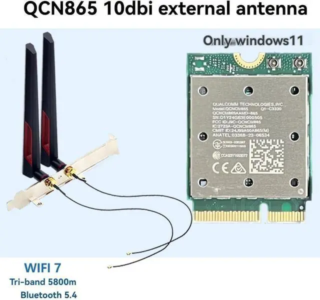 Alt view image 7 of 7 - WRIARICH Tri Band WiFi7 QCNCM865 Bluetooth 5.4 Wireless WiFi Card Bluetooth 5.4 Wireless Wi-Fi for Win11