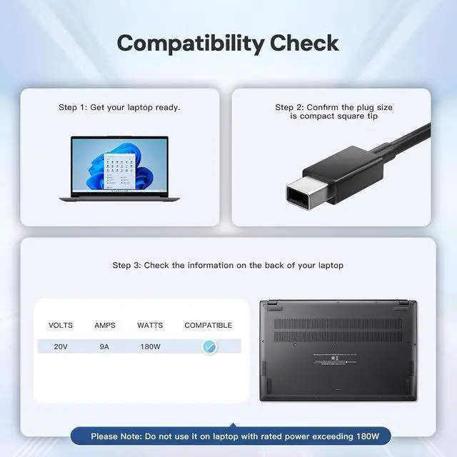 Alt view image 4 of 6 - WRIARICH 180W Charger Fit for Asus Rog Zephyrus G14 (2024) GA403 GA403UI GA403UV GA403UU Gaming Laptop, 20V 9A AC Adapter ADP-180TB K, A22-180P1A Power Supply, Rectangle Tip