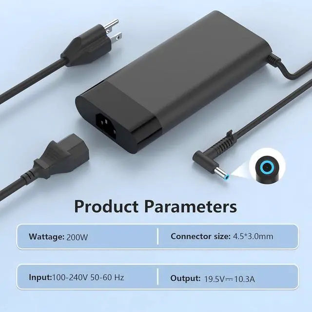 Alt view image 7 of 7 - WRIARICH 200W 19.5V 10.3A Laptop Charger Compatible with HP Omen Pavilion 15 Victus 16 Gaming ZBook 17 G5 G6 835888-001 L00818-850 Power Supply AC Adapter