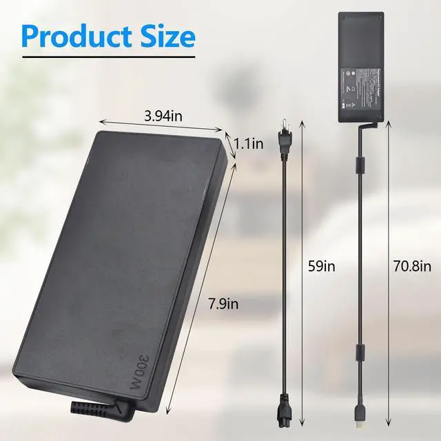 Alt view image 2 of 7 - WRIARICH 300W 20V 15A AC Adapter Laptop Charger for Lenovo Legion Por 5 5i 7 7i ThinkPad R9000P R9000K Y9000K Y9000X R7000P 9000P 9000K Lenovo 300W Power Adapter ADL300SDC3A with Power Cord