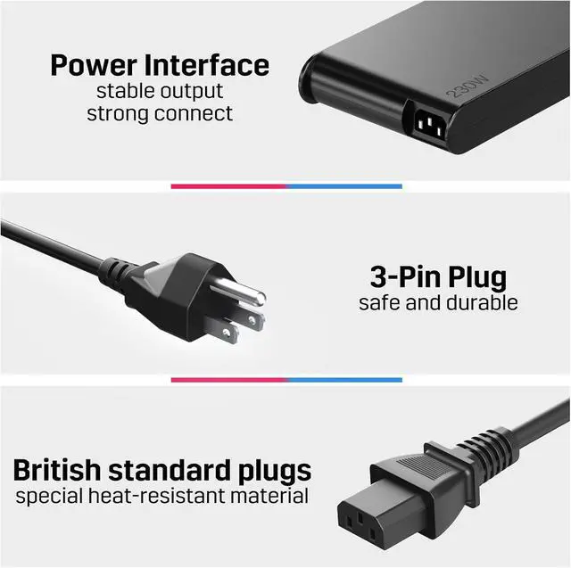 Alt view image 3 of 7 - 230W Laptop Charger Compatible with Lenovo Legion 5 7 5P C7 S7 Y740 Y730 Y545 Y540 Y900 Y910 Y920 Y7000, Compatible with Thinkpad P1 P16 P72, ADL230NLC3A ADL230SCC3A ADL230NDC3A 02DL144 Power Adapter