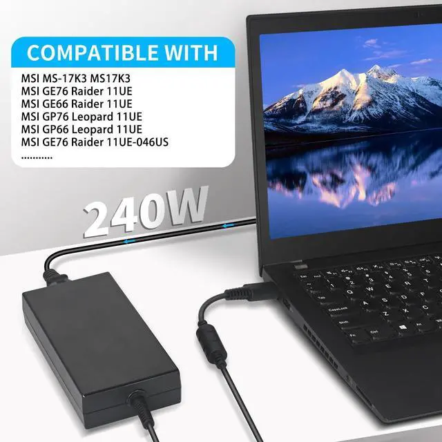 Alt view image 4 of 6 - WRIARICH 240W 20V 12A Laptop Charger for MSI GE66 GE76 GP76 GS77 Raider Leopard MS-17K3 A20-240P2A A240A007P S93-0409410-C54 Stealth 17 14 Studio Gaming AC Adapter Power Supply