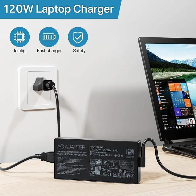 Alt view image 7 of 7 - WRIARICH 120W AC Charger Fit for Asus Zenbook Flip 15 Q528E Q537F Q538E Q539Z Q537FD-BI7t7 Q528EH-202.BL Q538EI-202.BL UX534F Q546F Q547F Q506f Q526F Q536F, A17-120P2A Laptop Power Adapter Cord