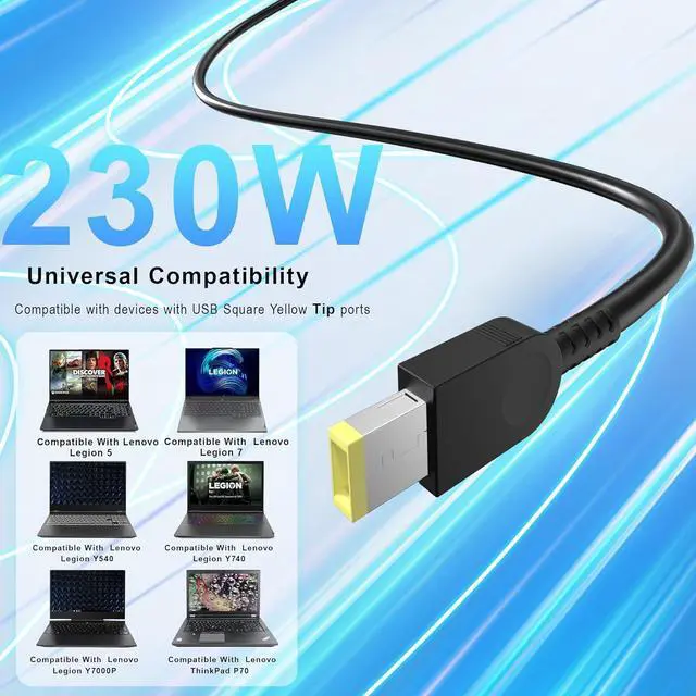 Alt view image 3 of 6 - WRIARICH 230W Laptop Charger Compatible with Lenovo Legion 5 7 5P C7 S7 Y540 Y545 Y740 Y730 Y900 Y910 Y920 Y7000 4X20E75111 GX20L29347 ADL230NDC3A ThinkPad P1 P73 Laptop Power Adapter Supply