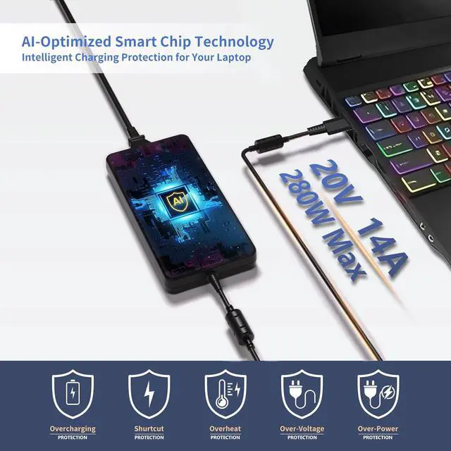 Alt view image 7 of 7 - WRIARICH for MSI Laptop Charger 280W 20V 14A, Compatible with MSI GS77 GE66 GE76 Raider GP76 GP66 GE78HX GE68HX Leopard Stealth GS77 WE76 Titan GT77 Creator Pro Z16 X17 Z17 Power Supply Adapter