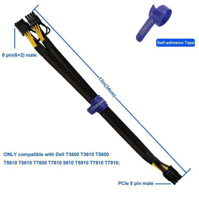 Alt view image 4 of 6 - WRIARICH GPU Power Cable for Dell T3600 T3610 T5600 T5610 T5610 T7600 T7610 5810 T5810 T7810, 8 Pin PCIe to Dual 8 Pin(6+2) Male PCIe Power Adapter 13-inch(34cm)