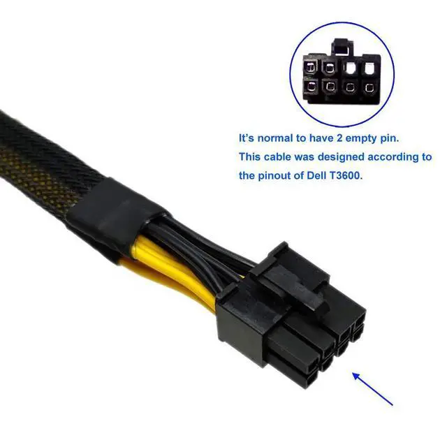 Alt view image 2 of 6 - WRIARICH GPU Power Cable for Dell T3600 T3610 T5600 T5610 T5610 T7600 T7610 5810 T5810 T7810, 8 Pin PCIe to Dual 8 Pin(6+2) Male PCIe Power Adapter 13-inch(34cm)