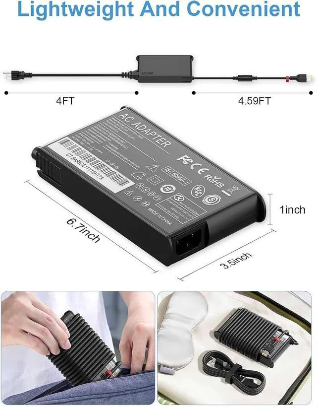Alt view image 5 of 6 - WRIARICH 230W Laptop Charger Compatible with Legion 5 Slim AC Adapter for Legion 5 7 5P C7 S7 Y540 Y545 Y740 Y730 Y900 Y910 Y920 GX20L29347 ADL230NDC3A Thinkpad P73 Lighter and Smaller