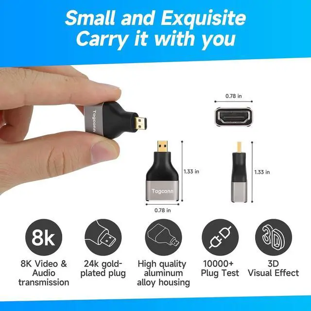 Alt view image 2 of 6 - WRIARICH 8K Micro HDMI to HDMI Adapter (2 Pack) HDMI Female to Micro HDMI Male HDMI 2.1 Bidirectional Connector Gold-Plated Plugs Supports 8K@60Hz 4K@120Hz HDR 3D for GoPro Hero 7 6 Sony A6000 Camera