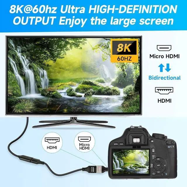 Alt view image 4 of 6 - WRIARICH 8K Micro HDMI to HDMI Adapter (2 Pack) HDMI Female to Micro HDMI Male HDMI 2.1 Bidirectional Connector Gold-Plated Plugs Supports 8K@60Hz 4K@120Hz HDR 3D for GoPro Hero 7 6 Sony A6000 Camera
