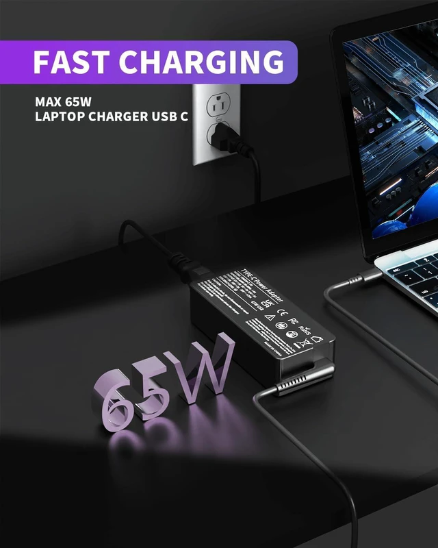 Alt view image 2 of 7 - WRIARICH PD 65W USB C Laptop Charger Compatible with LG Gram 14 15 16 17 Series 14Z90Q 15Z90Q 16T90P 16Z90P 16T90Q 17Z90P 17Z95P 17Z90Q 17Z90R 17Z90S Fast Charging Power Cord AC Adapter Type C