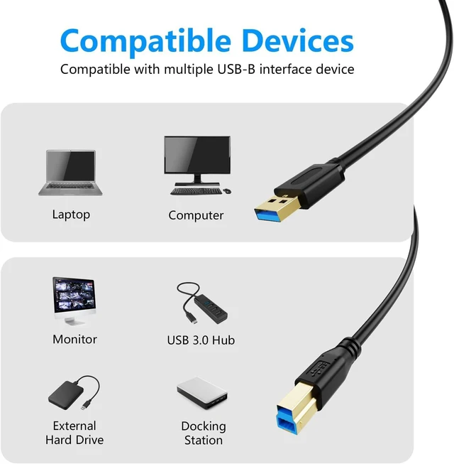 Alt view image 3 of 7 - WRIARICH USB 3.0 Cable A Male to B Male 6Ft Superspeed USB 3.0 A-B/A Male to B Male Cable - for Scanner Printers Desktop External Hard Drivers and More(6Ft/2M)